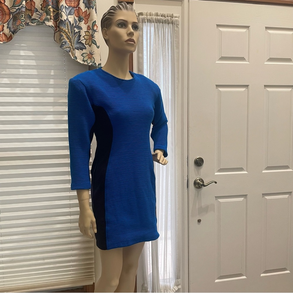 Rare VTG 80s New Wave Blue & Black Ribbed Knit Colorblock Dress Made in USA NWT